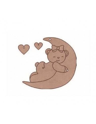 SILUETA MADERA MODELO  OSITO LUNA CORAZÓN 2