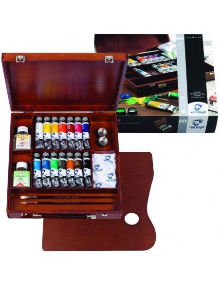 SET DE OLEOS VAN GOGH CON 14 COLORES DE 40 ML Y 8 ACCESORIOS (PALETA. PINCELES. ESPÁTULA. ETC)