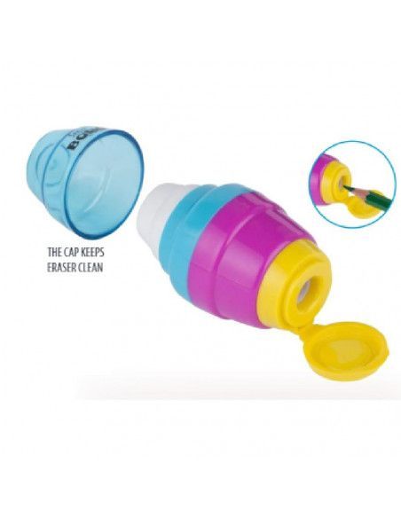 GOMA DE BORRAR Y SACAPUNTAS MULTICOLOR MODELO SERVE BOBO DE LA MARCA SCRIPTUMM