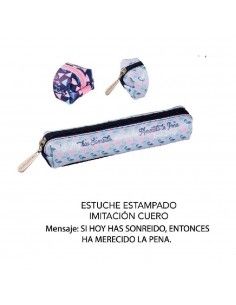 ESTUCHE CUADRADO PEQUEÑO DE LOVELY STORY COLOR GRIS CON UN DISEÑO DE FLAMENCOS ROSAS