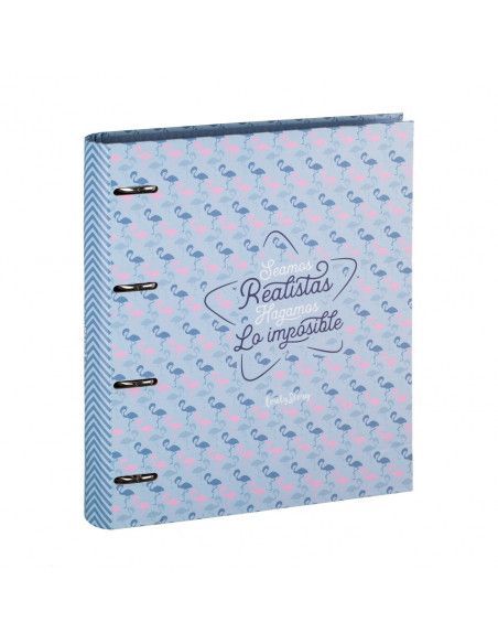 ARCHIVADOR DE ANILLAS CON DISEÑO EN  GRIS Y FLAMENCOS DE COLOR ROSA DE LOVELY STORY