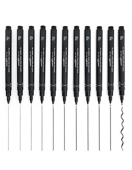 SET DE 12 ROTULADORES CALIBRADOS UNI-PIN EN NEGRO CON VARIOS TRAZOS DIFERENTES DE LA MARCA UNI-BALL