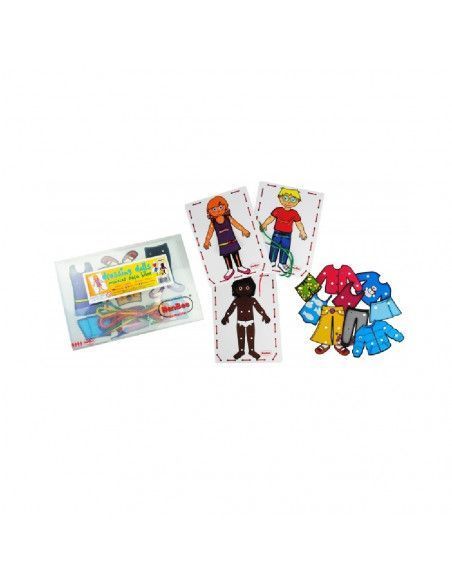 Tarjeta niños para hilar y vestir Henbea con prendas de ropa