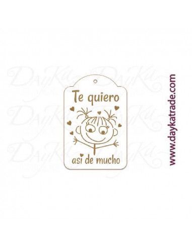 Etiqueta mensaje de madera te quiero...
