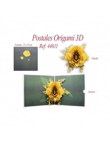 Postal 3d origami rosa amarilla