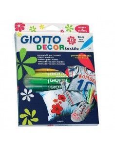 ROTULADORES TEXTIL GIOTTO DECOR 8 UND + 4 FLUORESCENTES