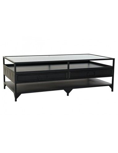 MESA CAFE METAL CRISTAL 120X60X40 NEGRO