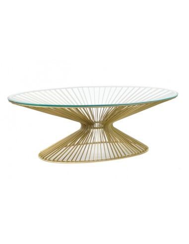 MESA CAFE ACERO CRISTAL 138X66X46 DORADO