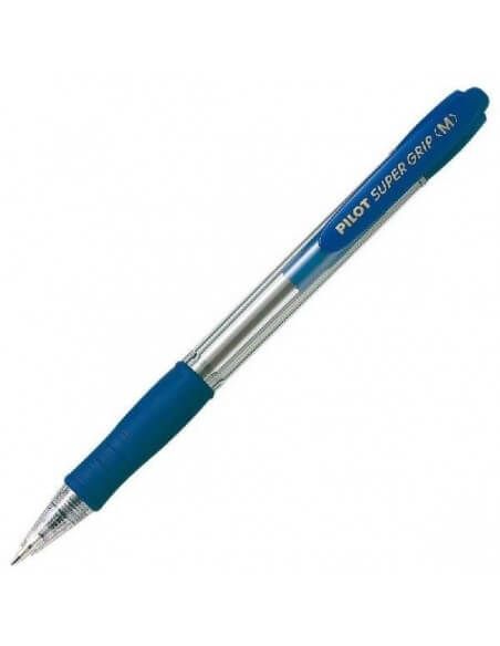 boligrafo super grip azul retráctil con grip ergonómico