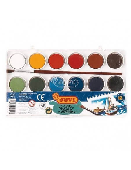 Acuarelas escolares Jovi colores vivos en estuche plástico
