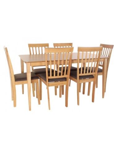 MESA COMEDOR SET 6 ROBLE MDF 1,4X80X74