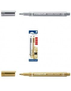 detalle trazo dorado de rotulador metálico Staedtler