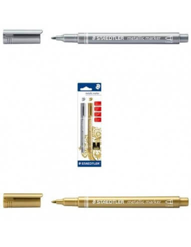 detalle trazo dorado de rotulador metálico Staedtler