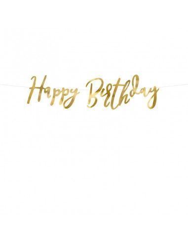 Banner Happy Birthday color dorado...