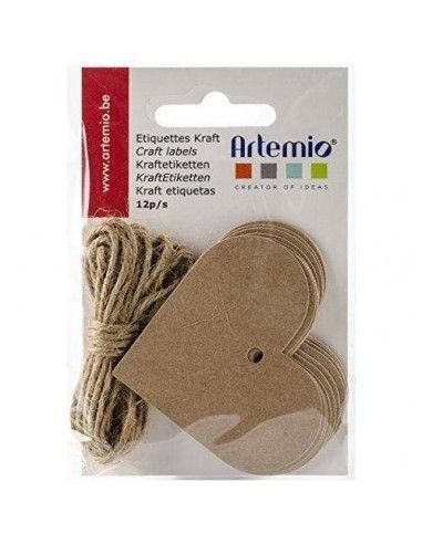 ARTEMIO 12 ETIQUETAS KRAFT CORAZON