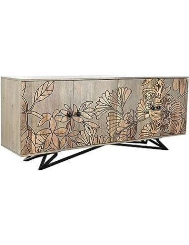 BUFFET MANGO METAL 177X45X74 FLORES GRIS