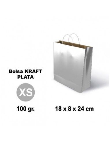 BOLSA KRAFT 10963 XS 18X8X24 100G PLATA