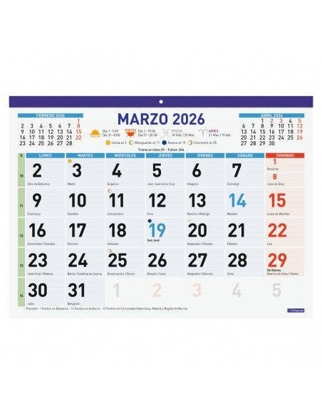 Calendario Finocam F94 2026 con espacio para notas