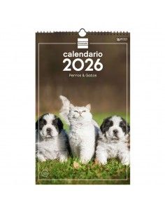 Calendario pared 2026 Finocam perros y gatos con espacio notas