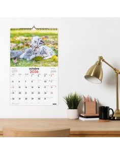 Calendario pared 2026 Finocam perros y gatos con espacio notas 2