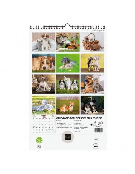 Calendario Finocam 2026 | Pared perros y gatos con anotaciones