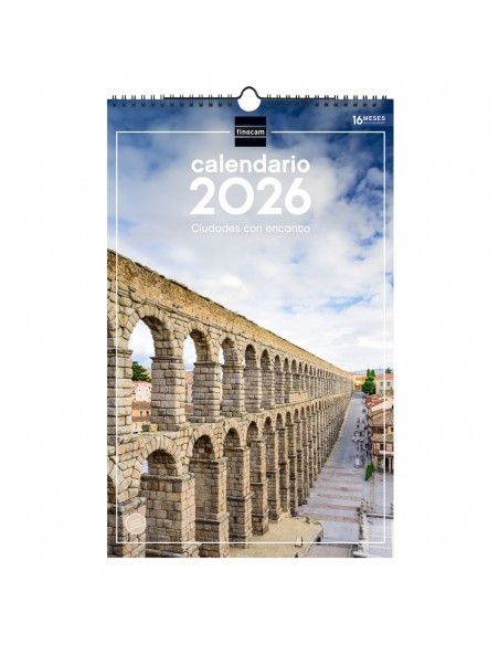 Calendario pared espiral 2026 Finocam con imágenes de ciudades
