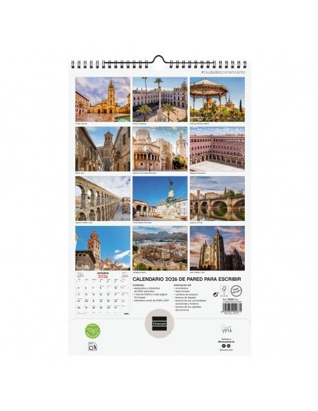 Calendario Finocam 2026 | Pared espiral ciudades con notas