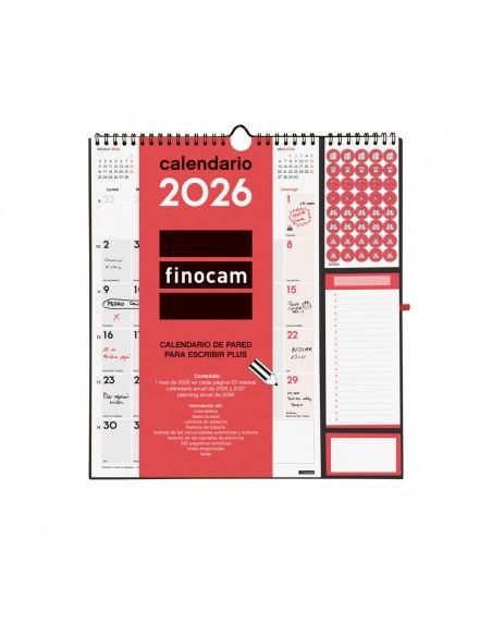 Calendario pared Finocam 2026 escribir plus con espiral