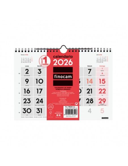 Calendario pared 2026 Finocam números grandes legible