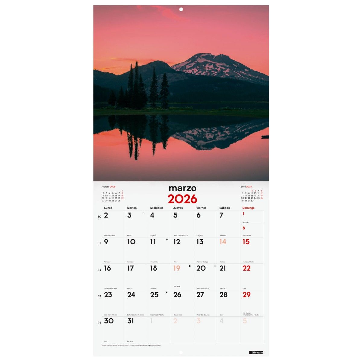 Calendario Pared 30x30 2026 Atardecer Finocam | Inspiración diaria