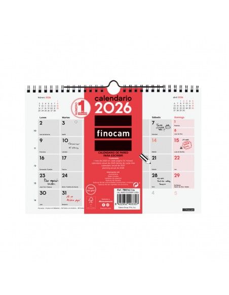Calendario pared escribir M neutro 2026 Finocam con espiral