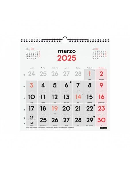 Calendario Finocam pared 30x30 2026 visión rápida del mes
