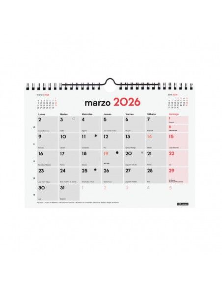 Finocam calendario neutro pared 2026 escribir formato S