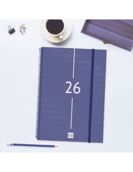 Agenda Finocam azul 2026 profesional con goma elástica