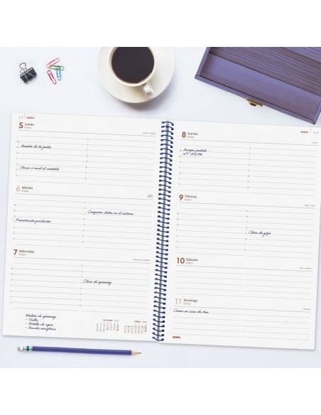 Agenda espiral Finocam 2026 azul moderna y resistente