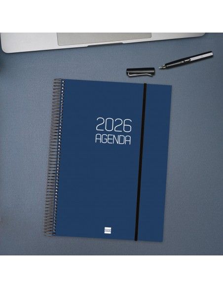 Agenda Finocam azul 2026 con tapas opacas y espiral metálico