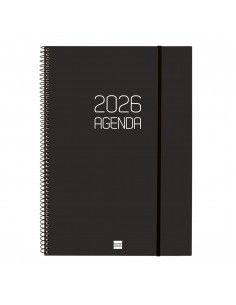 Agenda Espiral Opaque Color Negro 2026 Finocam abierta sobre escritorio