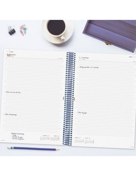 Interior de la Agenda Espiral Year Azul 2026 Finocam con diseño moderno