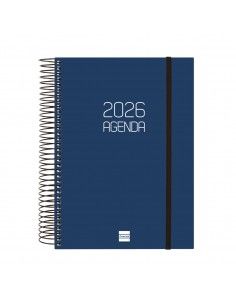 Agenda Espiral Opaque Color Azul 2026 Finocam sobre escritorio