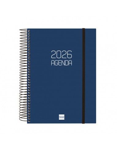 Agenda Espiral Opaque Color Azul 2026 Finocam sobre escritorio