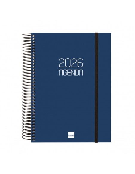 Agenda Espiral Opaque Color Azul 2026 Finocam sobre escritorio