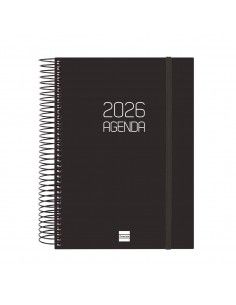 Agenda Espiral Opaque Color Negro 2026 Finocam sobre escritorio