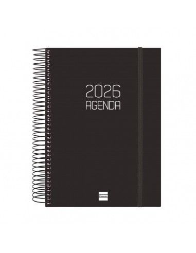 Agenda Espiral Opaque Color Negro 2026 Finocam sobre escritorio