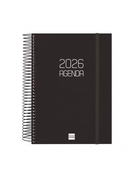 Agenda Espiral Opaque Color Negro 2026 Finocam sobre escritorio