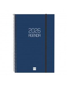 Agenda Espiral Opaque Color Azul 2026 Finocam sobre escritorio