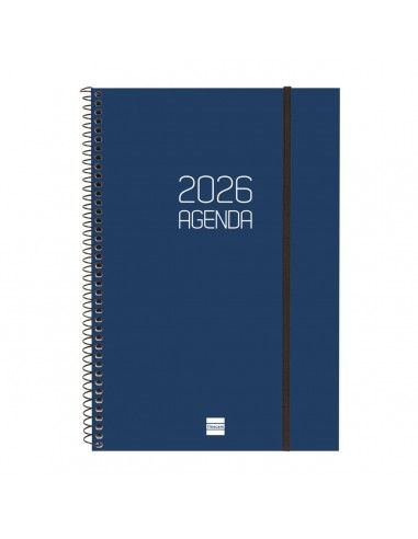 Agenda Espiral Opaque Color Azul 2026 Finocam sobre escritorio