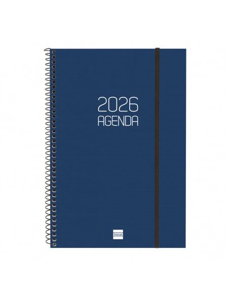 Agenda Espiral Opaque Color Azul 2026 Finocam sobre escritorio
