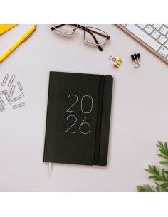 Agenda Mínimal Textura Color Negro 2026 Finocam tapa dura tacto gomoso 2