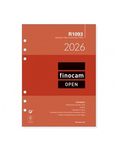 Recambio Anualidad 2026 Finocam R1093 Agenda Open 1000 Semana Vista