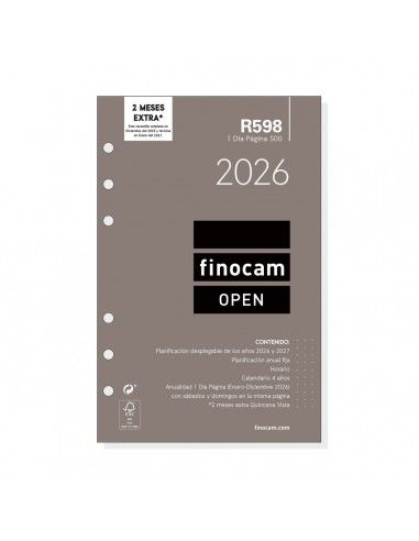 Recambio Anualidad 2026 Finocam R598 Agenda Open 500 1 Día Página